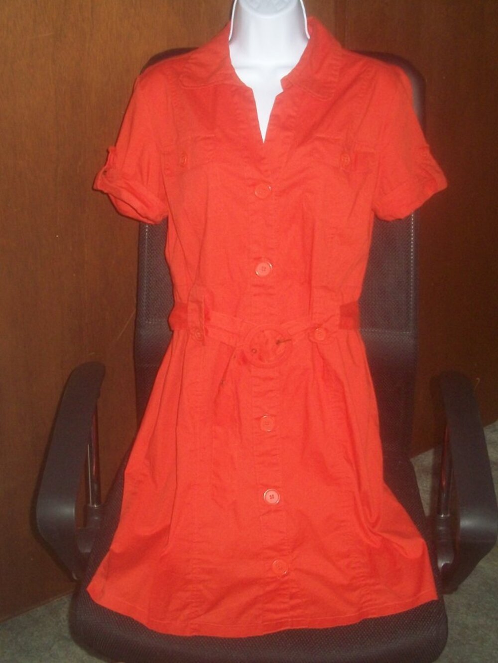 womens safari dress. button front.short sleeve.MAX RAVE.Size large